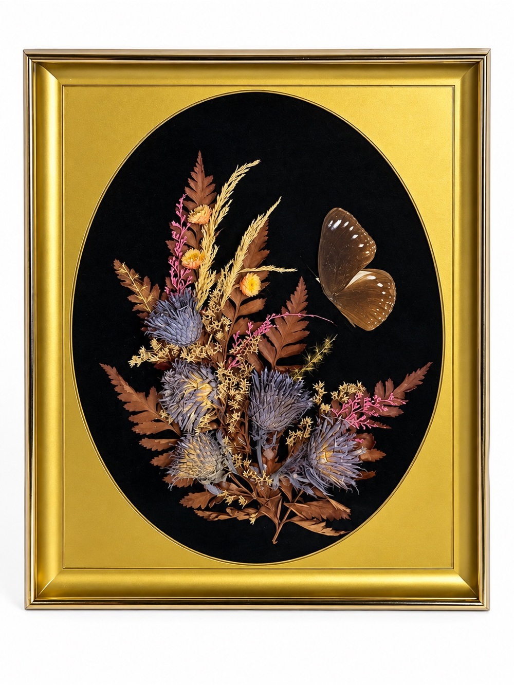 Kim Decorative Accessories Mary Bentch Pressed Dried Flower Butterfly Art Vtg